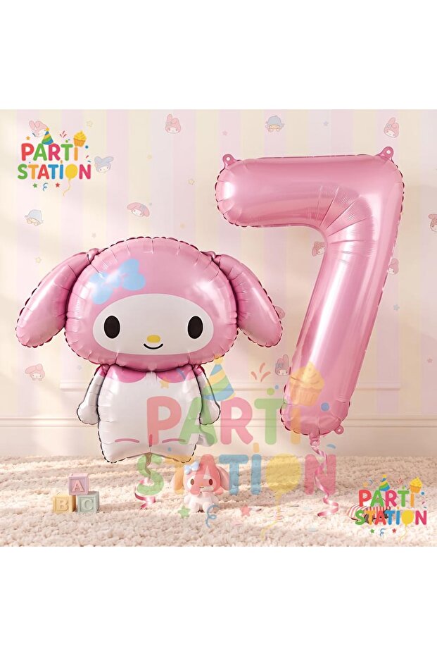 Sanrio My Melody Concept Foil Balloon and 7 Year Old Pink Foil Number Balloon Set