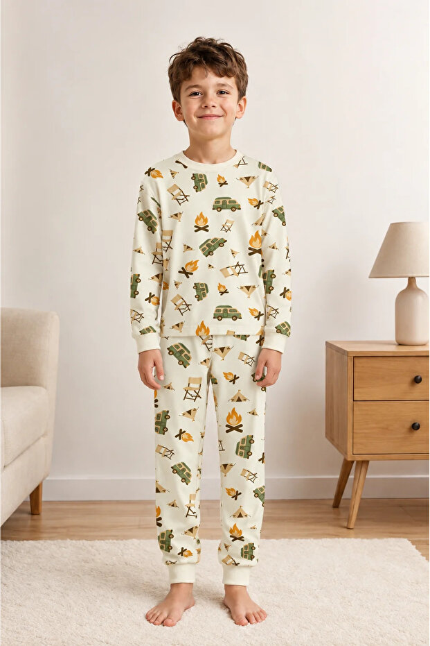 Boy's 100% Cotton Camp Patterned Pajama Set