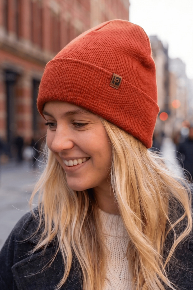 Brick Red Unisex Basic Beanie Lp Collection Folded Tile Red Ribbed Knit Classic Beanie