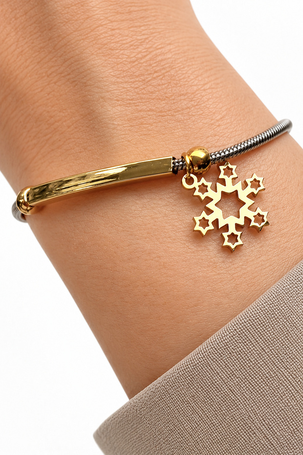 Gold Snowflake Model Double Color Women's Steel Bracelet Does Not Tarnish and Does Not Lose Color