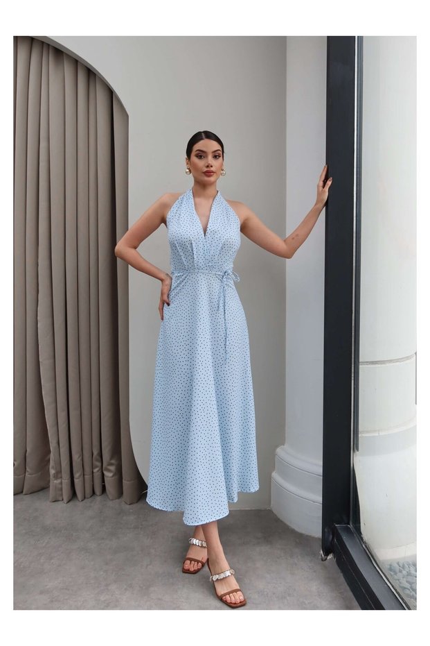 Halter Neck Belted Midi Dress