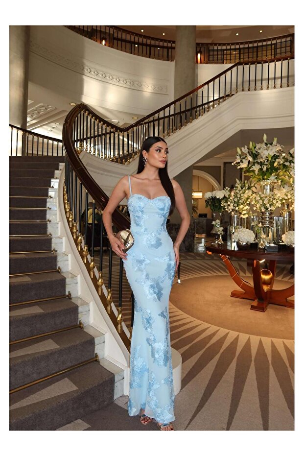 Eh Collection Floral Embroidered Tulle Event Dress