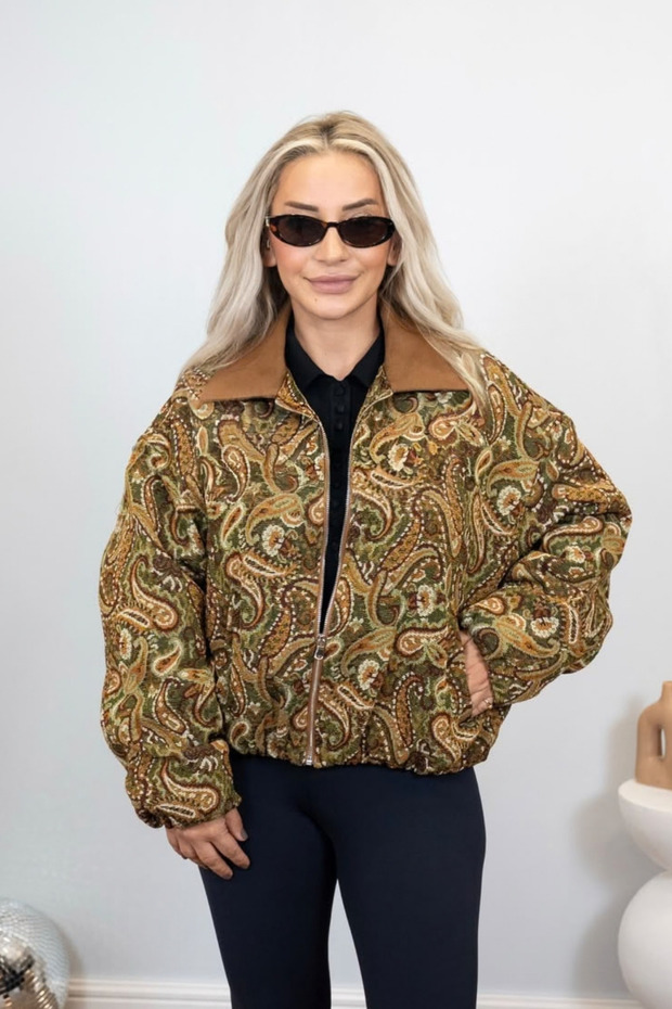 Zelyon Imported Patterned Zippered Women's Jacket