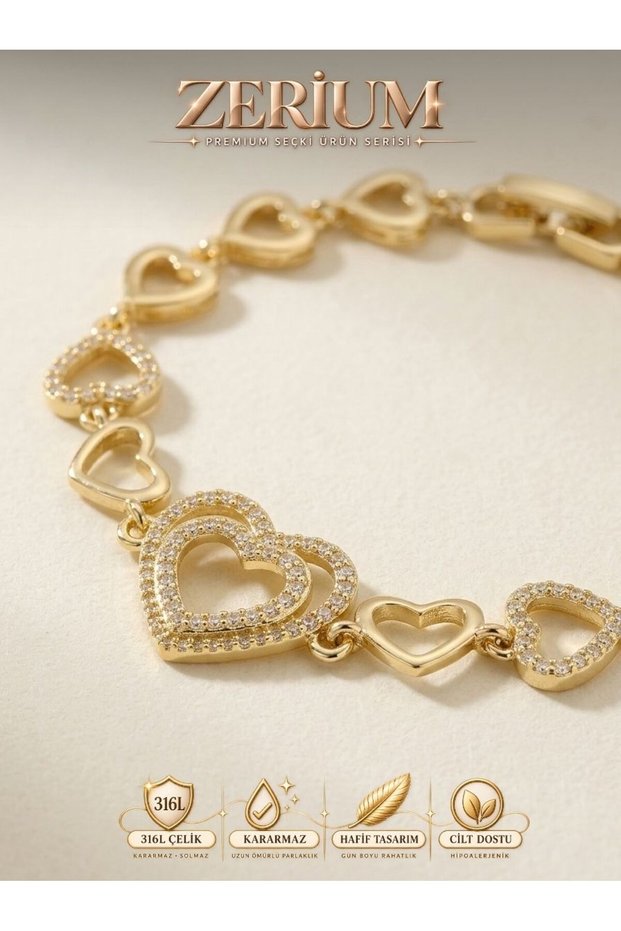 316L Steel Women's Bracelet with Heart Shape Zircon Stone