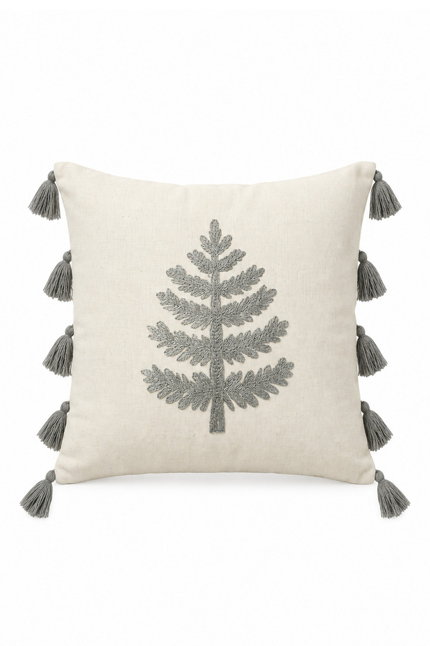 Buldan Handmade Tree Patterned Tasseled Decorative Cushion Cover 42X42 cm
