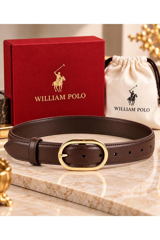 Asian Genuine Leather Gold Buckle Brown Women's Belt