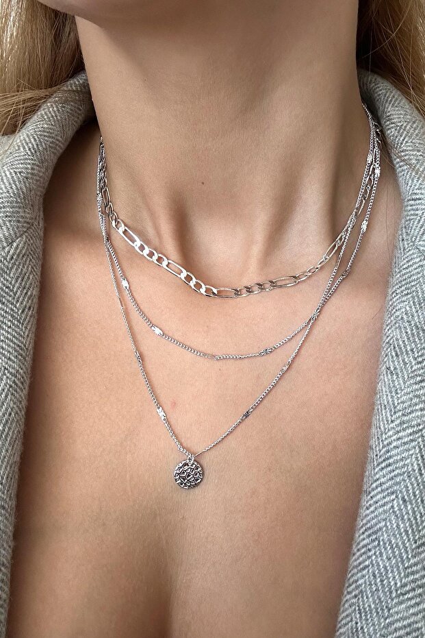 Sequin Necklace Set Silver
