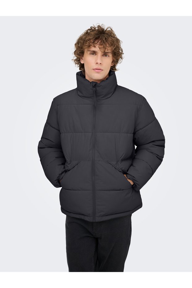 Only&Sons Pack Life Puffer Men's Gray Mock Neck Coat