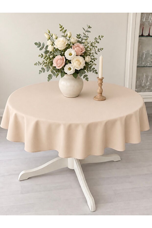 Aura Liquid-Proof Wrinkle-Free Round Tablecloth Beige