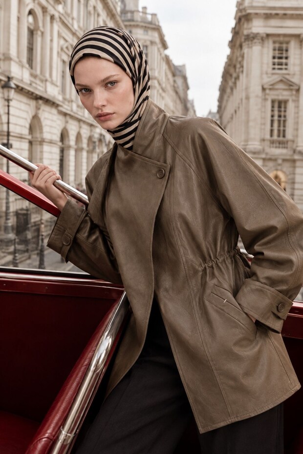 Asymmetrical Detailed Leather Jacket Dark Brown