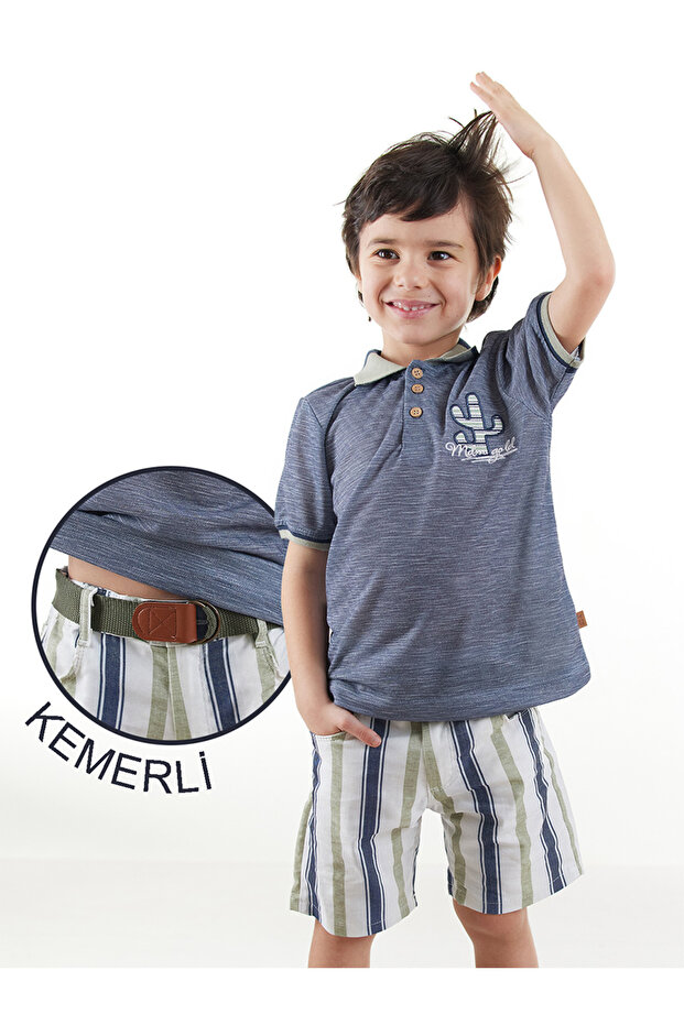 Boy's Holiday 3-Piece Set Polo Collar T-Shirt Shorts Belt Set