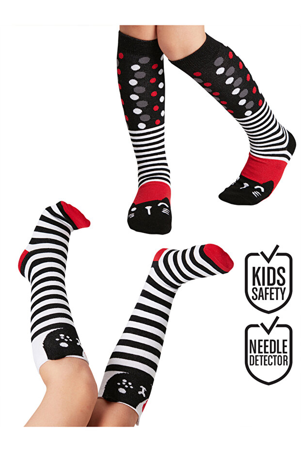 Striped Cats Girl's Knee Socks Set of 2