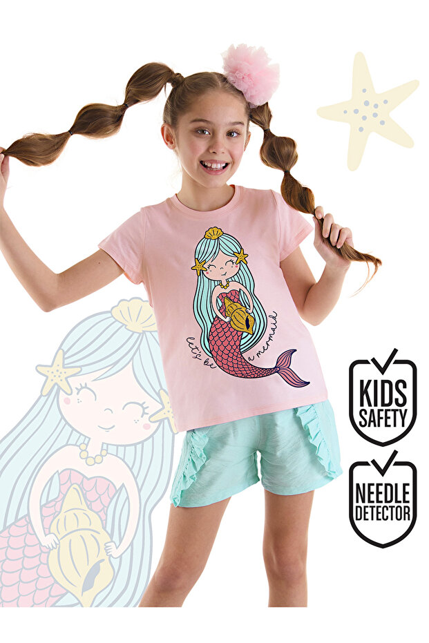 Mermaid Girls Summer T-Shirt Ruffle Shorts Set