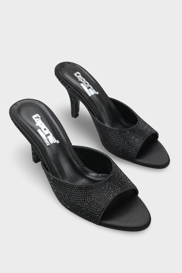Lenore Stoned Feta Filled Medium Heeled Satin Women's Shoes Slipper