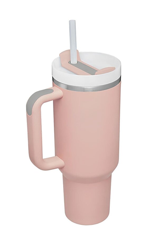 316 L Steel 1.2 L Pink Hand Thermos Mug with Straw (No Sealing) Cin856Pm