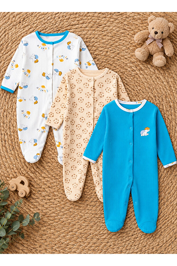 Baby Boy Snap Closure 3-6-9 Months Cotton 3-Piece Sleeping Bag Set
