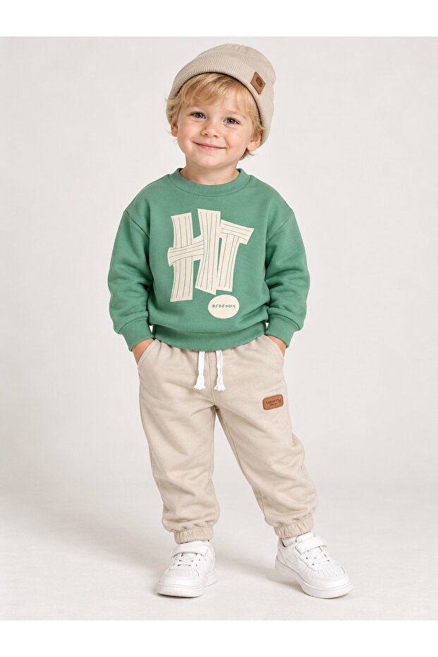 Hi Printed Beret Off-Shoulder Oversized Seasonal Baby Boy Suit