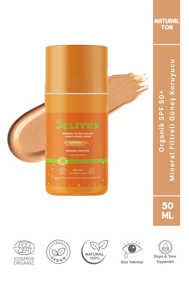 Organic 50 Spf Mineral Filtered Tinted Sunscreen Cream - Natural Tone Ecocert Cosmos Organic Anti-Blemish