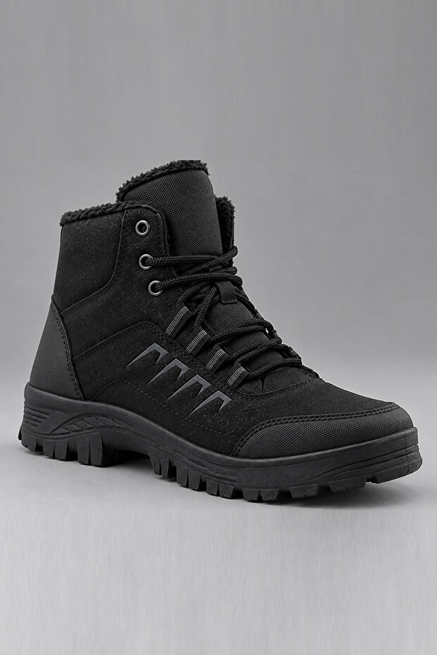Black Zippered Fur Unisex Boots Cold Resistant Trekking Boots