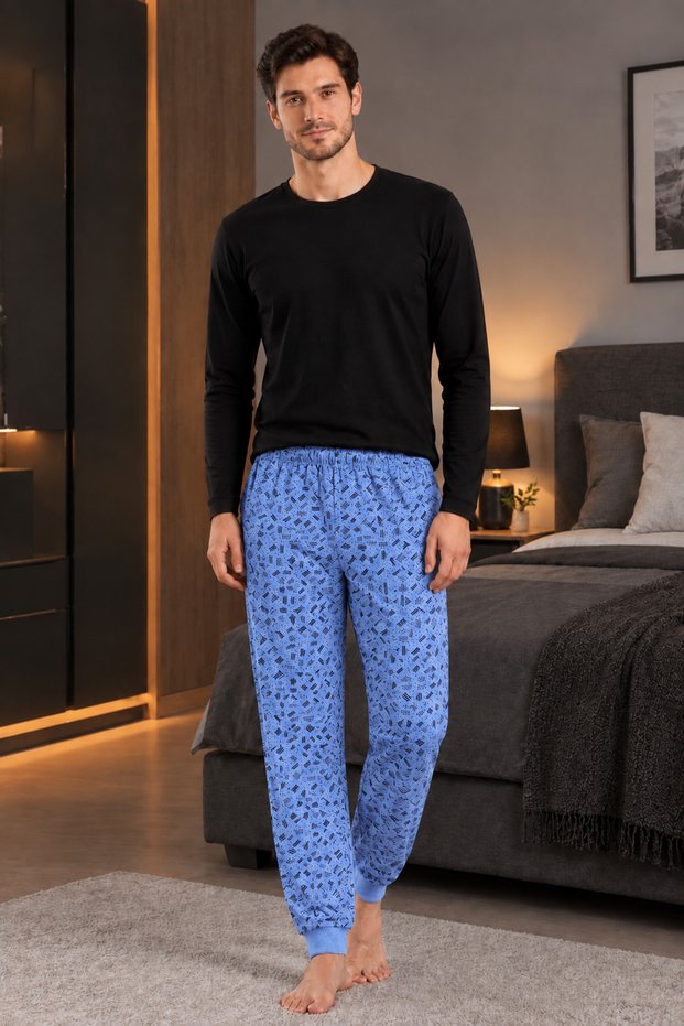Men's Winter Pajamas Raised Comfortable Soft Mesh Thick Underwear Sleepwear with Cuffs