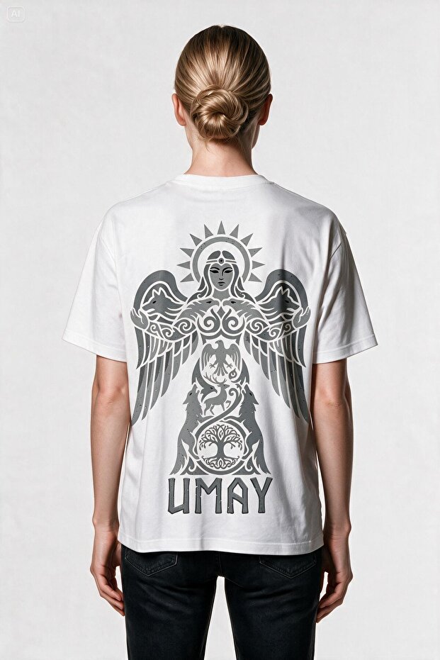 Oversized Umay Ana - Turkish Mythology Turkish Symbols Printed T-Shirt - Large Print - Wide Fit