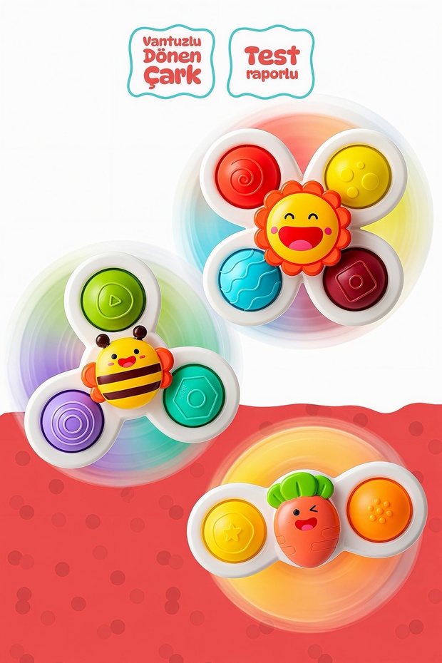 Suction Cup Sensory Developmental Spinner Toy Set of 3 – Rotating Baby Toy (12 Months+)