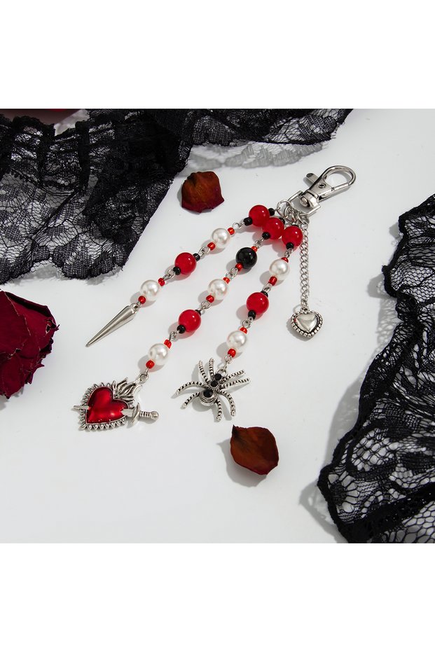 style 2 Salircon Goth Imitation Pearl Butterfly Bat Pendant Wallet Keychain Women Punk Trend Handmad