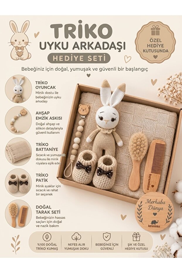 Welcome Baby Gift - Knitwear Beige Blanket and Booties Set