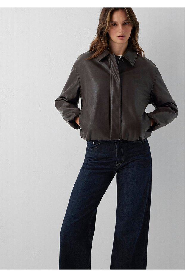 Brown Faux Leather Jacket Loose Fit / Relaxed Fit 1110887-70240