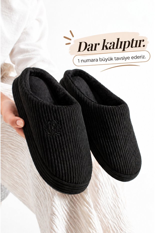 Unisex embroidered velvet soft sole fur-lined slippers