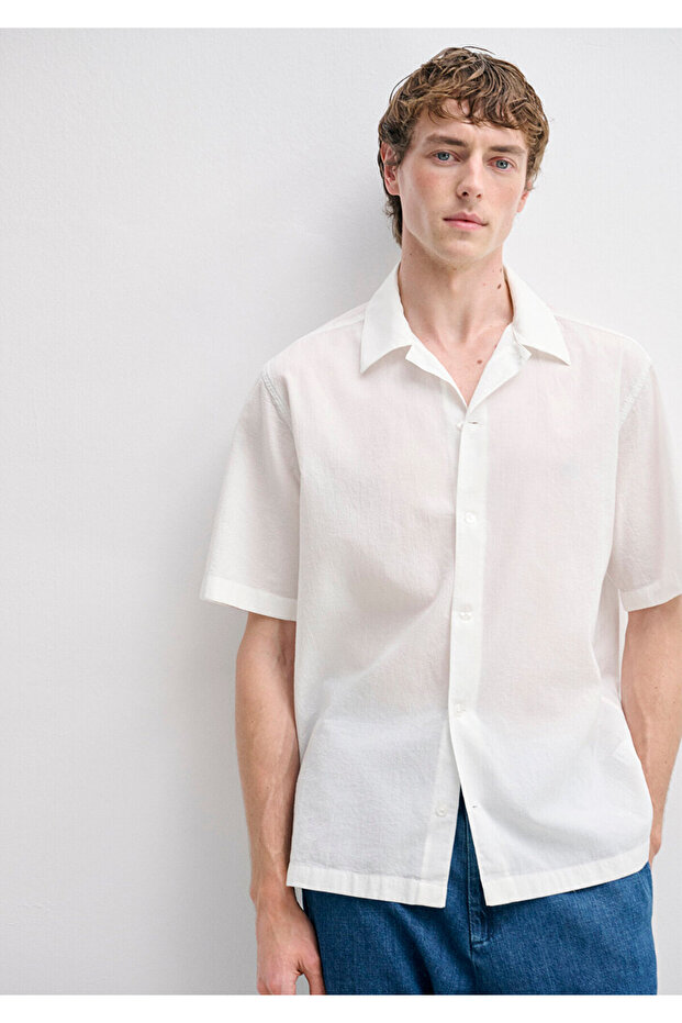 Short Sleeve Ecru Shirt Loose Fit / Relaxed Fit 0212144-70050