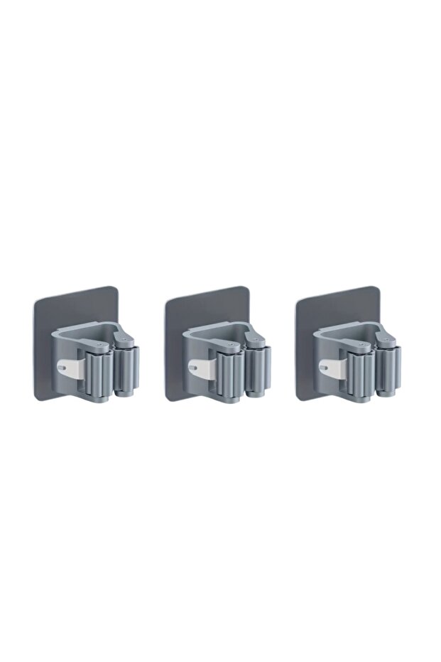 3pcs Gray 3pcs Acrylic Wall-Mounted Mop and Broom Holder Organizer for Home, Bathroom, Garden, Kitch
