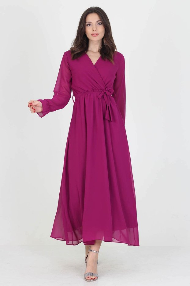 Women's New Season Lined Double Breasted Collar Long Chiffon Dress Nb003