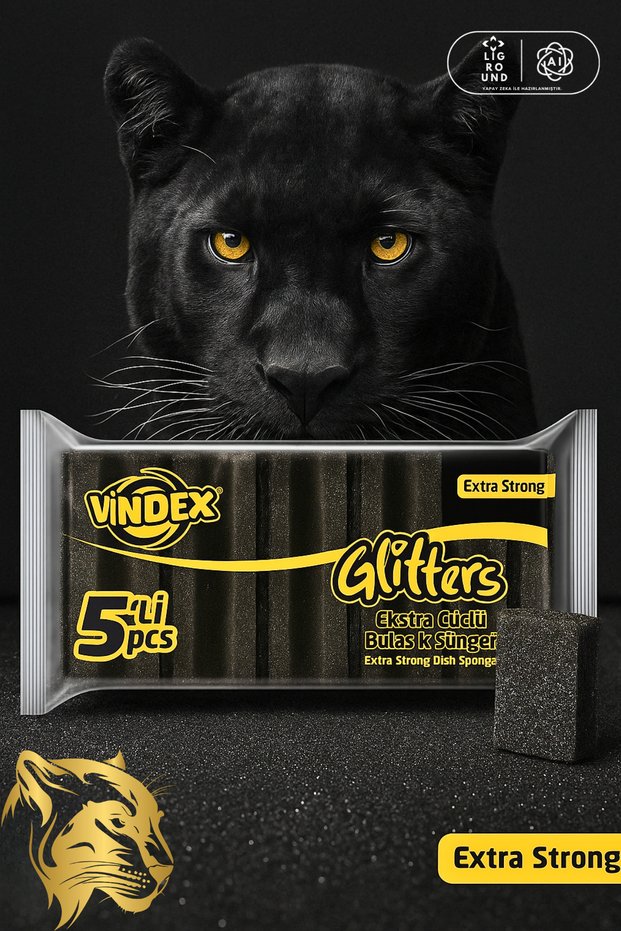 Extra Strong 5 Pieces Black Classic Dish Sponge Glitters Panthera Edition Dish Sponge