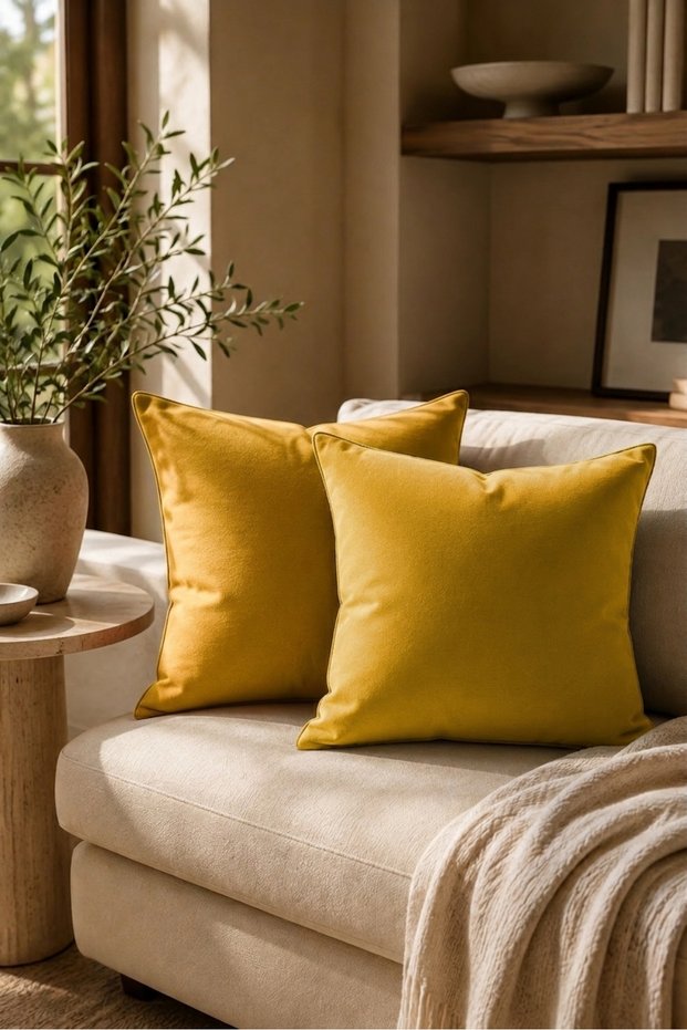Double Sided Decorative Throw Pillow Cover Yellow 2-Piece