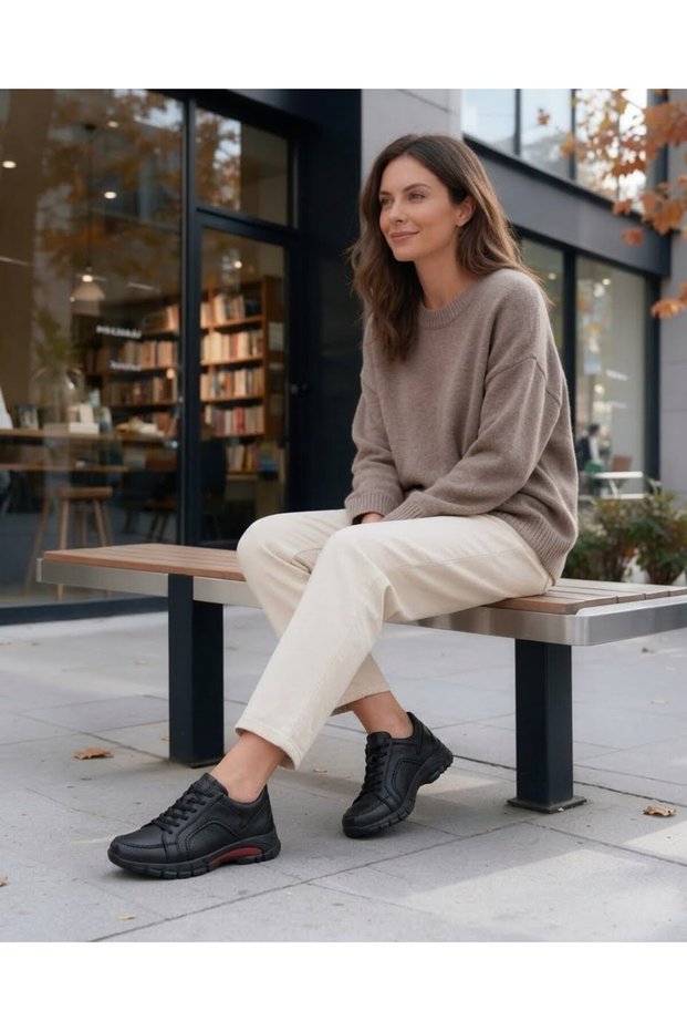 Women's Casual Shoes / Genuine Leather / Nubuck Outer Surface, Non-Slip Sole / New Season / Black Nubuck Color / D26Ka-3515-B