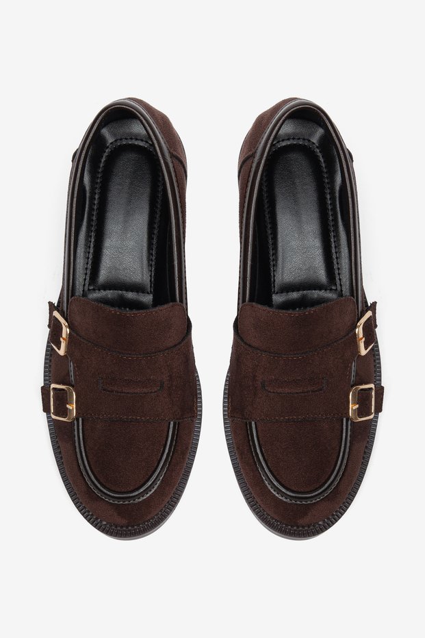 Brown Suede Buckle Women's Daily Comfortable Ergonomic Mary Jane Shoes Office, Campus, Work, School Style Moccasin Loafer