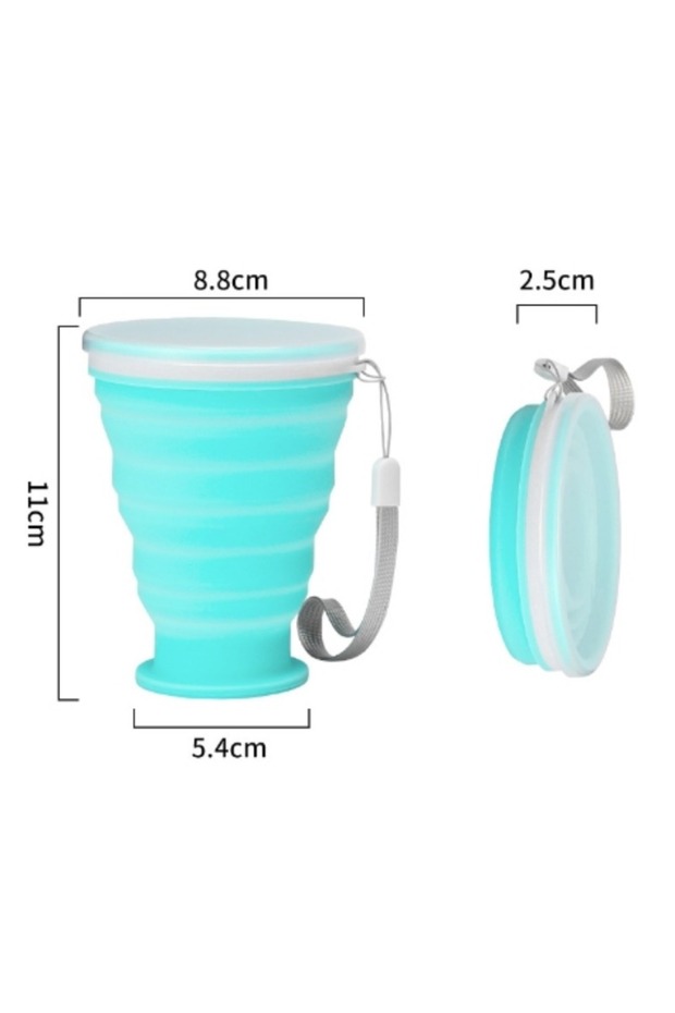 blue 300ml Silicone Folding Mug - Leakproof Portable Travel Cup W/Carabiner for Camping/Sports/Coffe