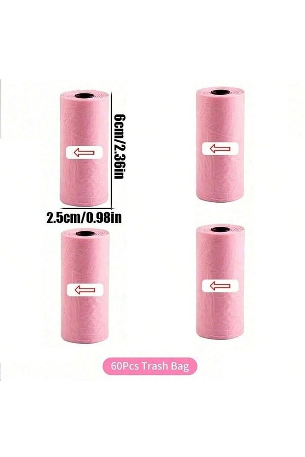 4 Roll Pink Bag Car Trash Can with Lid - 4 Rolls of Garbage Bag, Leak-Proof, Portable Hanging Trash