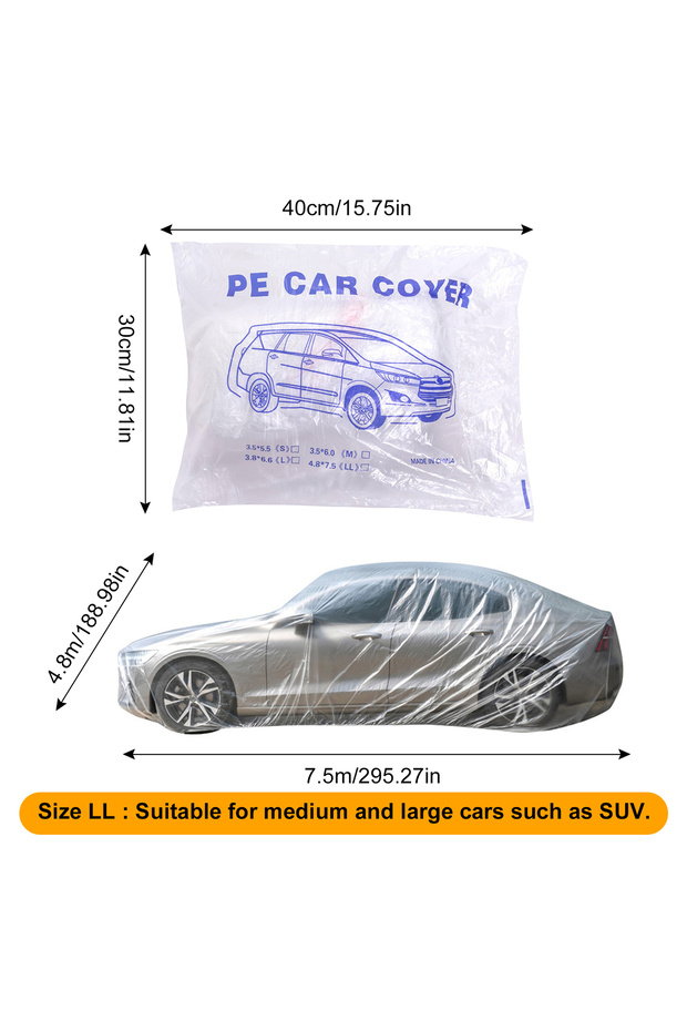 XL 7.5x3.8M Disposable Universal PE Car Cover Waterproof Dustproof Thick Transposable Auto Protector