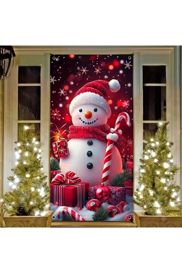180X90 MULTI 2D door banner, 1 piece, reusable Christmas snowman door banner, winter wonderland Chri