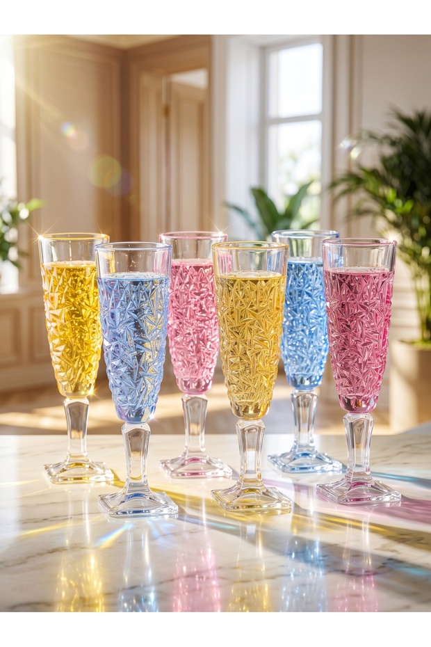 6 Piece Premium Colored Crystal Cut Goblet Glass Set