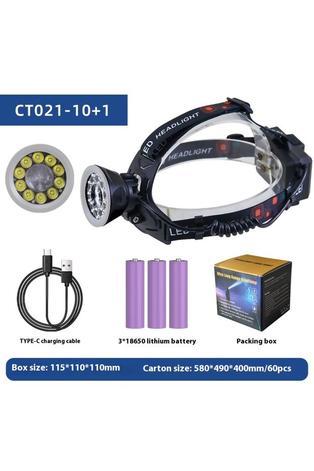 CT021-10 1 18650x3 Super Powerful Headlamp Rechargeable Led Headlight 18650 High Power Led Head Flas