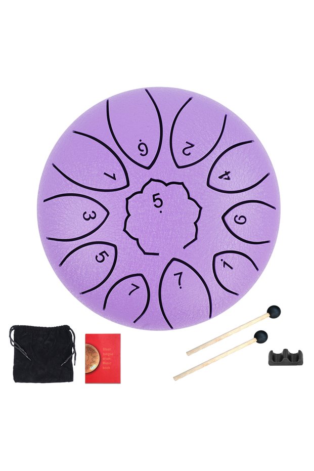 Purple 6" Steel Tongue Drum Gift Set 11-Note Rain Drum Sound Healing Instrument Yoga/Meditation/Anxi