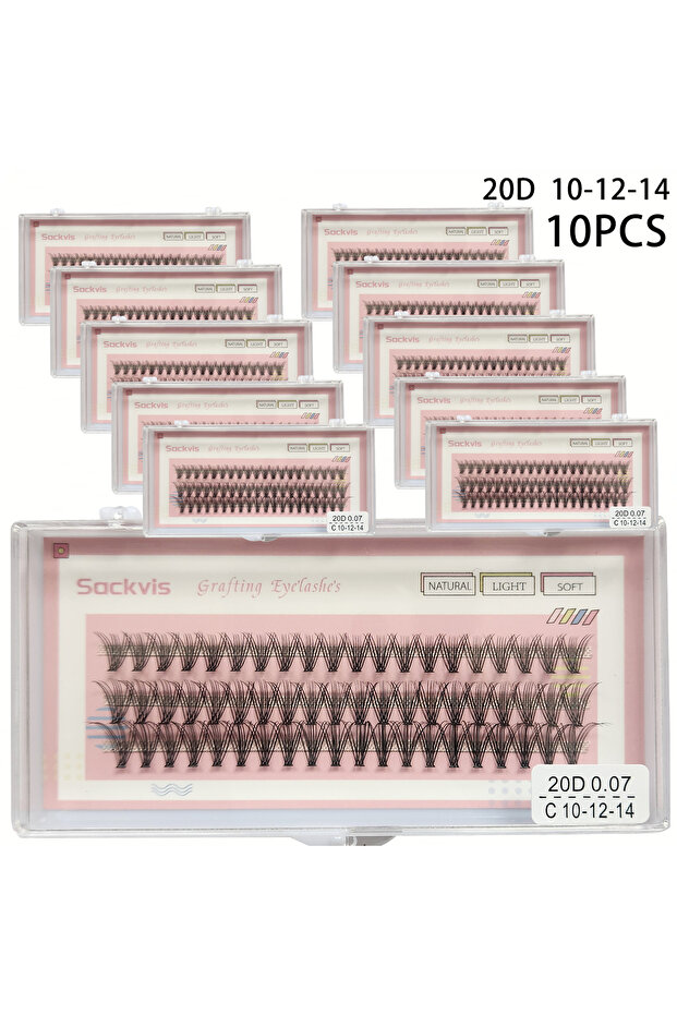 20D Mix (10 Boxes) 10 Boxes of 20D 0.07mm Faux Mink False Eyelashes C Curl 8-14mm Mix Natural Eyelas