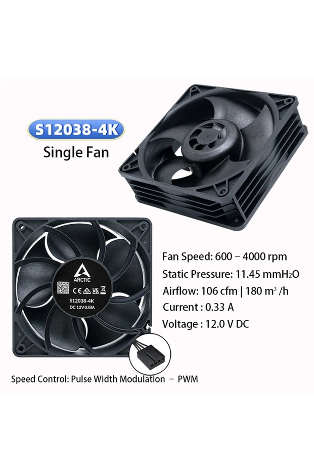 NO RGB black S12038-4K Single Fan ARCTIC S12038-4K/ S12038-8K Server Fan, 120x120x38 mm, PWM Regulat