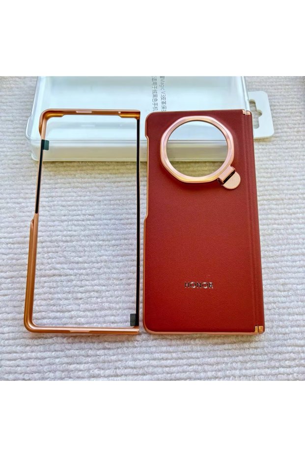 For Magic V3 Red Original Leather Phone Case For Honor Magic V3 Shockproof Back Cover Bumper For HON