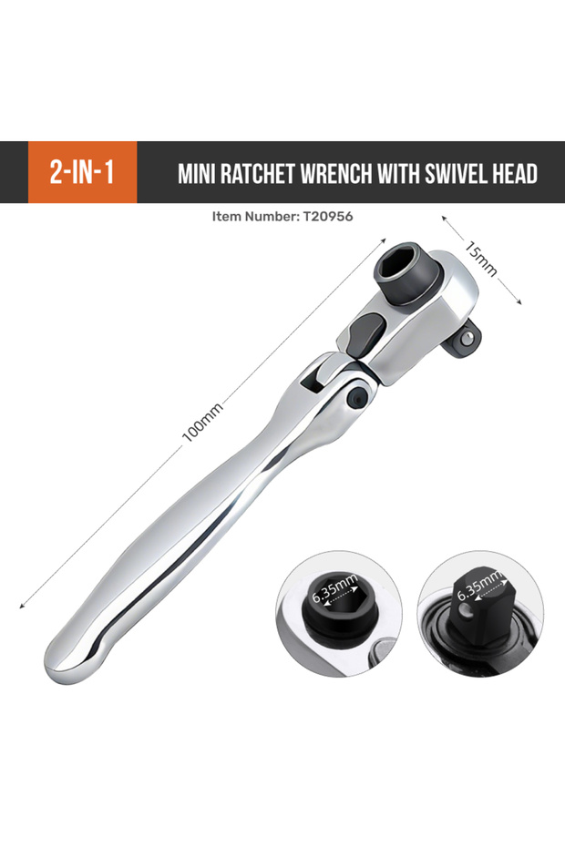 T20956 Hi-Spec 2-IN-1 Mini Ratchet Wrench with Activity Head, CRV Steel Double-Ended Wrench for Prec