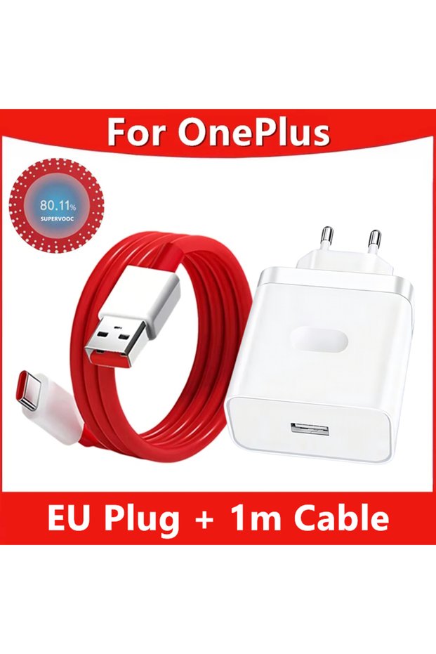 EU Plug - 1m Cable 80W SuperVOOC Fast USB Charger For OnePlus 9 10 Pro 11 12 13 Nord CE 3 4 Lite 5 N