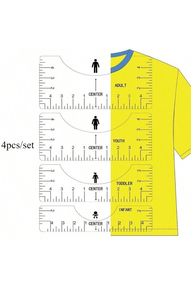 4pcs Transparent T-Shirt Sewing Tools T-Shirt Rulers To Center Design for Adult Youth Toddler Infant